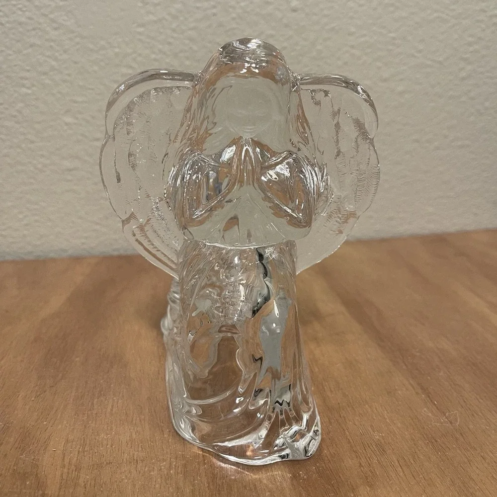 Crystal Glass Praying Angel Tea Light‎ Candle Holder Large & Heavy Celestial